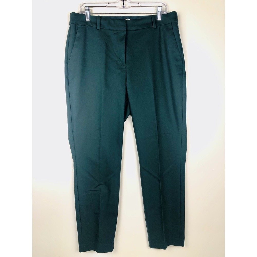 H&M Womens 14 Dress Pants Dark Green Career Straight Leg Office Trousers 0751471
